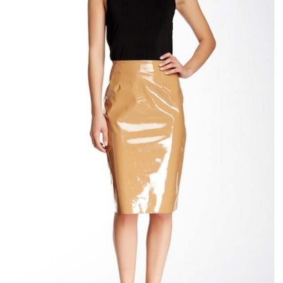 Topshop Tan Beige Vinyl Midi Pencil Skirt - Picture 1 of 10